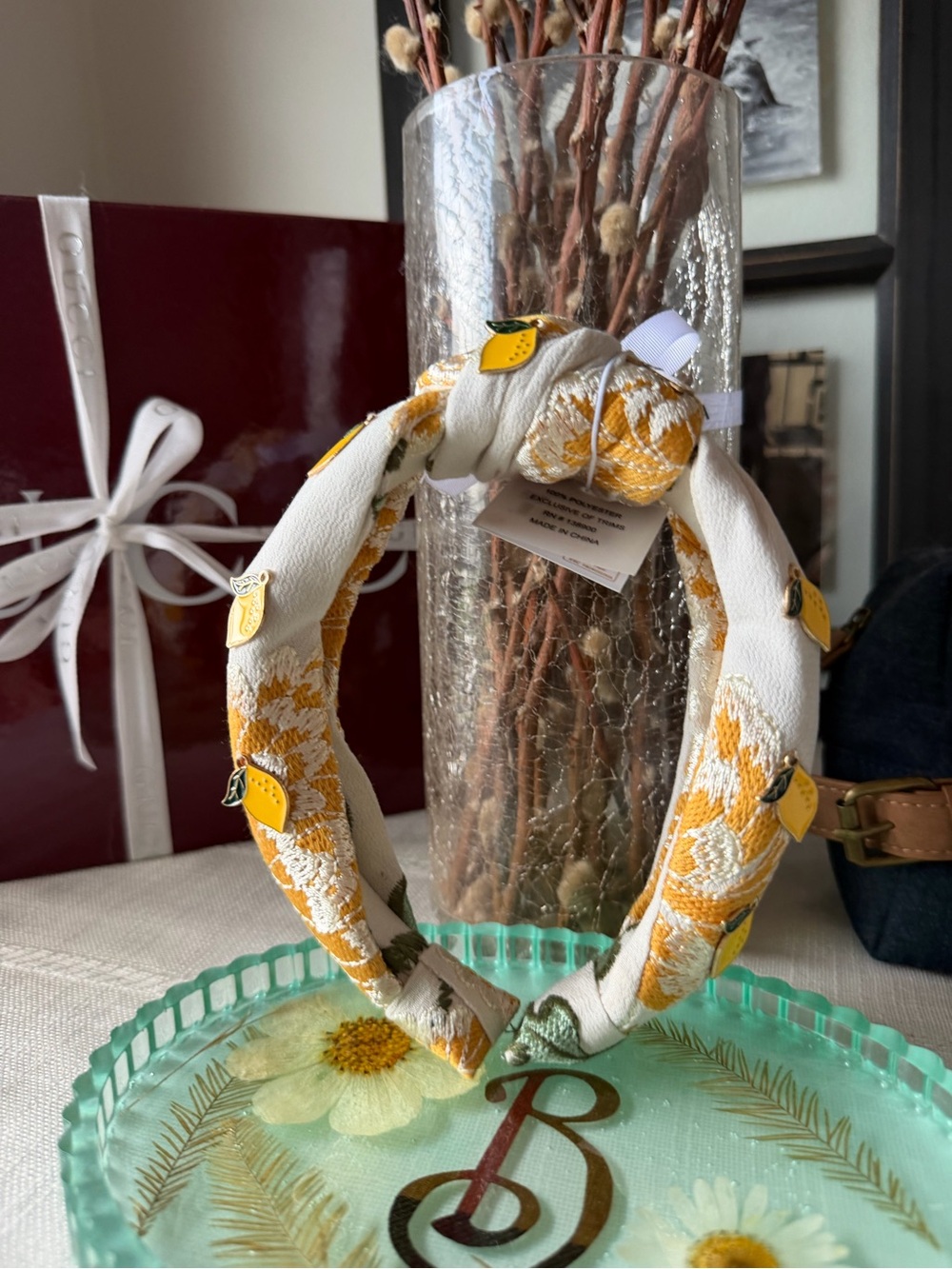 Decorative Yellow Floral and lemons Knotted Headband - Unbranded